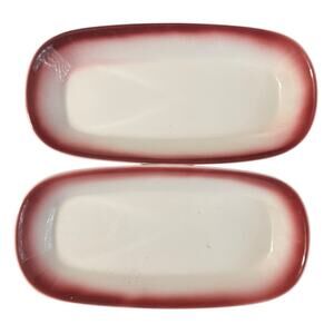 Homer Laughlin White Burgundy Veggie Serving Dishes USA Made Set of 2